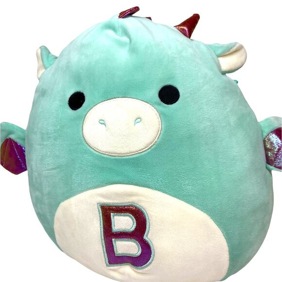 Squishmallow Kellytoy Dragon Teal B Monogram 13" Stuffed Animal Plush - Picture 4 of 6